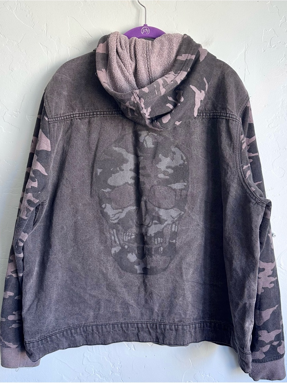 Hybrid Apparel Camo Skull Hooded Sweatshirt Denim Trucker Jacket Men’s XL
